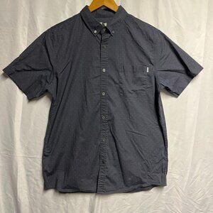 Vuori Blue Indigo Micro Polka Dot Crest Short Sleeve Button Down Shirt Mens Sz L